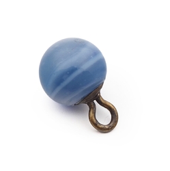 Antique Czech blue striped lampwork glass ball button 11mm