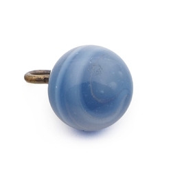 Antique Czech blue striped lampwork glass ball button 11mm