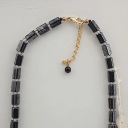 Vintage Czech necklace hematite clear glass beads