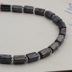 Vintage Czech necklace hematite clear glass beads