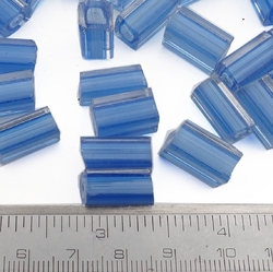 Lot (42) Czech vintage blue lined clear rectangle glass beads 14mm