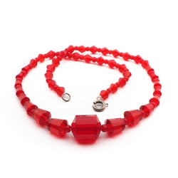 Vintage Czech necklace red faceted bugle cone glass beads