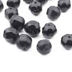 Lot (19) Czech antique round melon faceted black glass beads 11/12mm