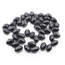 Lot (46) Czech antique oval melon faceted black glass beads 14mm