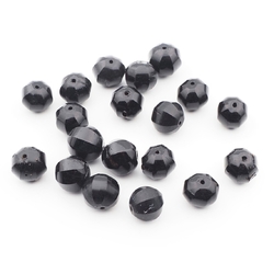 Lot (19) Czech antique round melon faceted black glass beads 11/12mm