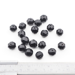 Lot (19) Czech antique round melon faceted black glass beads 11/12mm