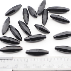 Lot (17) Czech antique oval melon faceted black glass beads