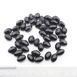 Lot (46) Czech antique oval melon faceted black glass beads 14mm