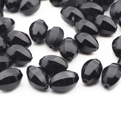 Lot (46) Czech antique oval melon faceted black glass beads 14mm