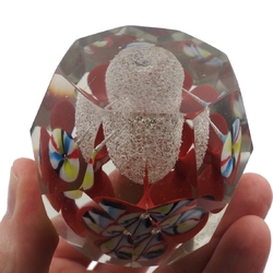 RESERVED LIZ Czech antique crystal glass lampwork millefiori flower paperweight