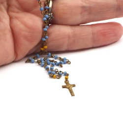 rosary crucifix Doll size pocket purse 8" Czech vintage miniature glass beaded religious 