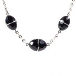 Vintage Bauhaus Art Deco chrome chain necklace galalith black cone faceted beads chrome spacers