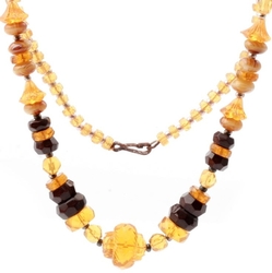 Vintage Czech necklace topaz black marble Art Deco glass beads