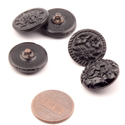 5 vintage Czech Art Deco style black flower glass buttons 18mm