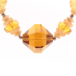 Vintage Art Deco Czech necklace topaz faceted carved flower glass beads