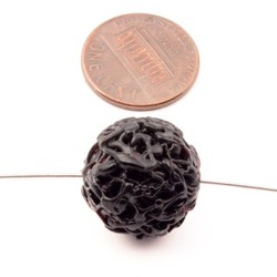 Antique Czech black lattice hollow spun lace lampwork glass bead 18mm