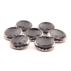 Lot (7) Czech vintage 1920's silver rimmed black glass buttons 31mm 