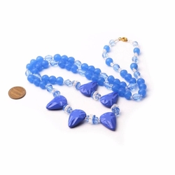 Czech vintage necklace rare blue axe head pendant chalcedony opaline glass beads