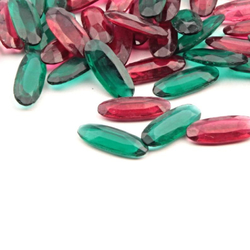 Lot (50) Czech vintage oval pink and green glass rhinestones 12x5mm