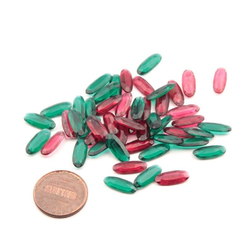 Lot (50) Czech vintage oval pink and green glass rhinestones 12x5mm