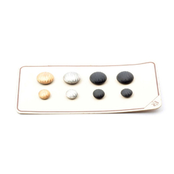 Sample card (8) antique Czech silver lustre gold gilt black glass buttons