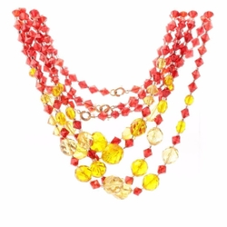 Lot (4) vintage Czech choker necklaces yellow amber red faceted glass beads