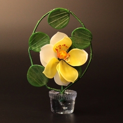 Vintage Czech lampwork yellow glass flower bouquet stem floral ornament