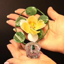 Vintage Czech lampwork yellow glass flower bouquet stem floral ornament