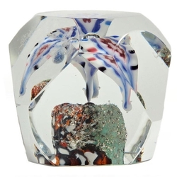Czech antique crystal glass lampwork millefiori flower paperweight