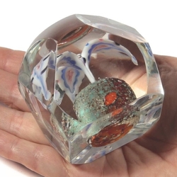 Czech antique crystal glass lampwork millefiori flower paperweight