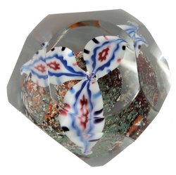 Czech antique crystal glass lampwork millefiori flower paperweight