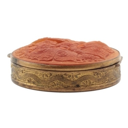 Vintage Art Nouveau amber citrine glass butterfly powder compact or powder box by Rene Robert for Lalique