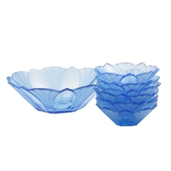Vintage Art Deco Czech sapphire blue frost glass fruit bowl dish dessert set lotus flower