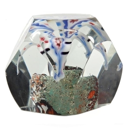 Czech antique crystal glass lampwork millefiori flower paperweight
