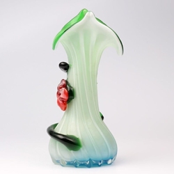 Antique Bohemian Harrach milk glass cased green red floral art glass vase