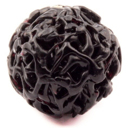 Antique Czech black lattice hollow spun lace lampwork glass bead 18mm