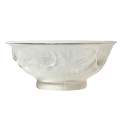 Vintage Czech crystal frost glass fruit salad bowl lotus flower waterlily design centre piece