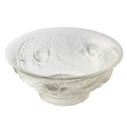 Vintage Czech crystal frost glass fruit salad bowl lotus flower waterlily design centre piece
