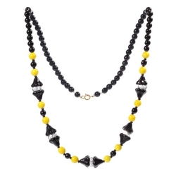 Vintage necklace Czech black yellow clear round rondelle flower glass beads