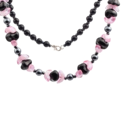 Vintage Czech necklace pink bicolor arc black flower hematite glass beads