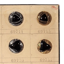 Vintage Czech Art Nouveau black glass button sample card; (56) 1907