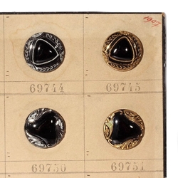 Vintage Czech Art Nouveau black glass button sample card; (56) 1907