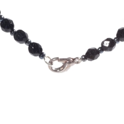 Vintage necklace Czech black faceted, lampwork yellow marble floral overlay wedding cake glass beads