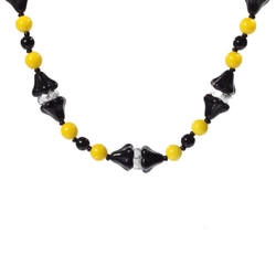 Vintage necklace Czech black yellow clear round rondelle flower glass beads