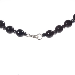 Vintage necklace black red round oval interlocking rondelle flower Czech glass beads