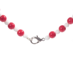 Vintage necklace Czech red white round flower gray satin bicone marble glass beads