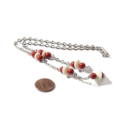 Vintage Art Deco chrome chain necklace Czech Uranium rondelle brown round glass beads