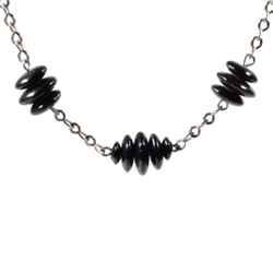 Vintage Art Deco chrome chain necklace Czech black rondelle glass beads