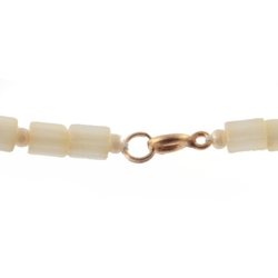 Vintage Czech necklace satin atlas pentagon bugle glass beads beige bicolor drops