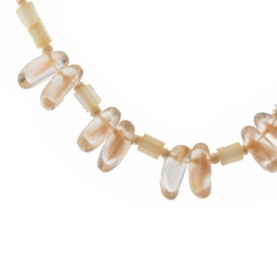 Vintage Czech necklace satin atlas pentagon bugle glass beads beige bicolor drops